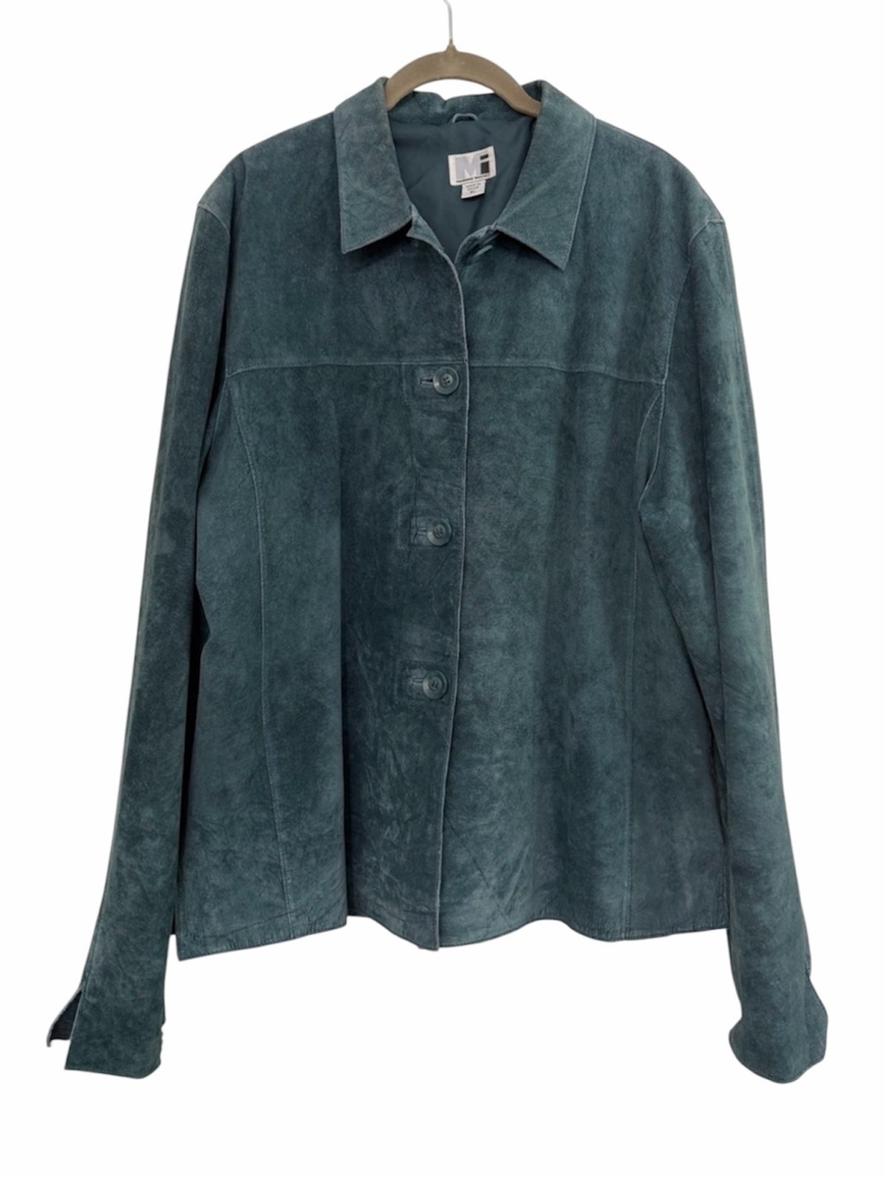 Vintage Modern Images Teal Cerdo Pigskin Suede Leather Jacket XL Y2K